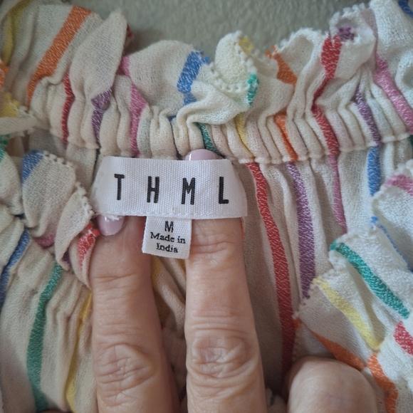 THML Womens Rainbow Striped Flutter Sleeve Lightweight Top Size M - Picture 2 of 6